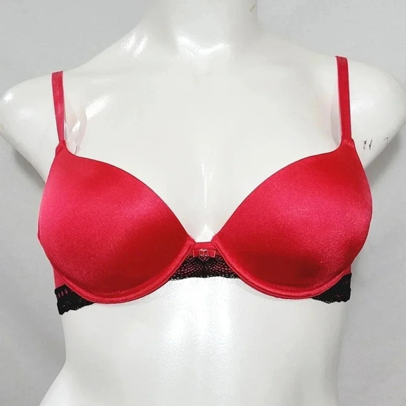 36C Lily of France 2177101 Your Perfect T-shirt Underwire Bra With Lace Red NWT - Picture 1 of 4